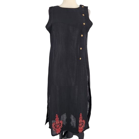 SALE Embroidered Sleeveless Kurta Tunic Dress Crystal Buttons Size Large India - Picture 1 of 6